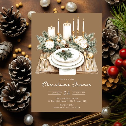 Rustic Kaarslicht Kerst Dinner Uitnodiging