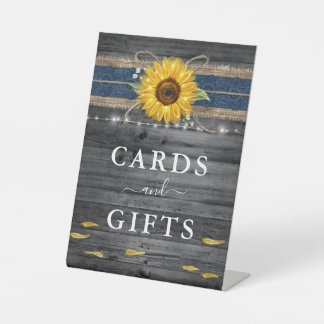 Rustic Kaarten en Geschenken Navy Blauwe Zonnebloe Reclamebord Met Voetstuk
