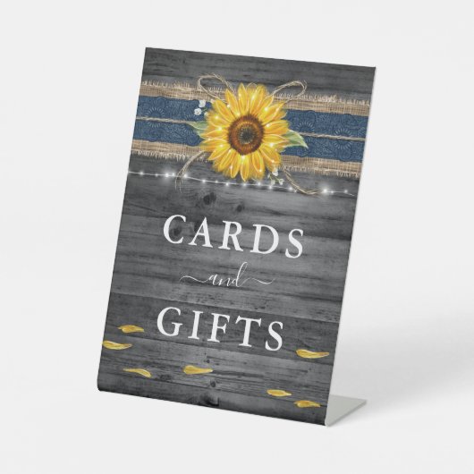 Rustic Kaarten en Geschenken Navy Blauwe Zonnebloe Reclamebord Met Voetstuk (Voorkant)