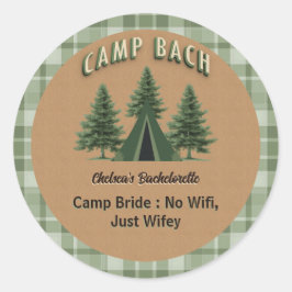 Rustic Kamp Bach Plaid, Evergreen Tent Aangepaste Ronde Sticker