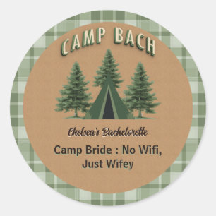 Rustic Kamp Bach Plaid, Evergreen Tent Aangepaste Ronde Sticker