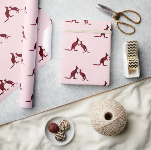 Rustic Kangaroo Australian Pink Pattern Holiday Cadeaupapier