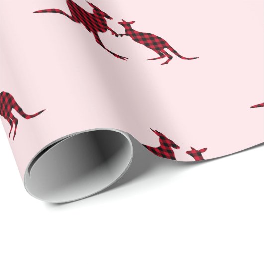 Rustic Kangaroo Australian Pink Pattern Holiday Cadeaupapier (Rol Hoek)