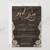 Rustic Kant Donker Hout Gewoon Liefde Script Bruil Kaart (Voorkant)