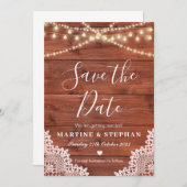 Rustic kant en feeërieke lichten save the date kaart (Voorkant / Achterkant)