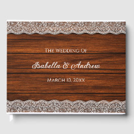 Rustic Kant Houten Patroon Bruiloft Gastenboek
