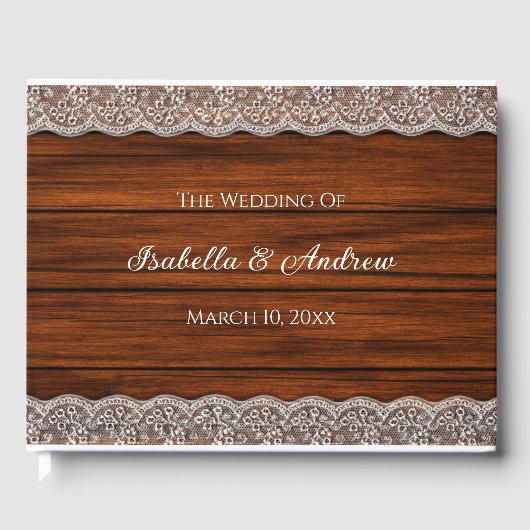 Rustic Kant Houten Patroon Bruiloft Gastenboek (Voorkant)