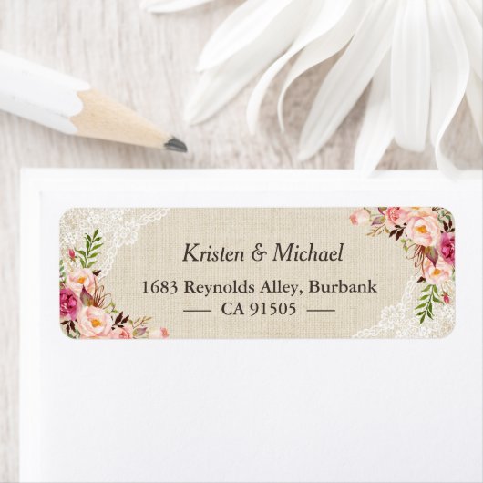 Rustic Kant Kant Roze Bloemen Etiket (Insitu)