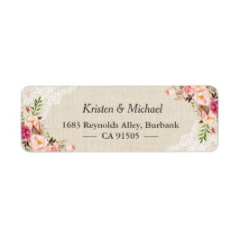 Rustic Kant Kant Roze Bloemen Etiket