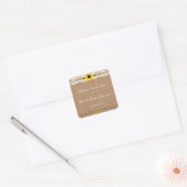 Rustic Kant, Zonnebloemen, Jute Huwelijk Vierkante Sticker (Envelop)