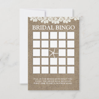 Rustic Kanten & Jute Bruidsdouche Bingo Kaarten