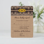 Rustic Kanten Jute Houten Bruiloft RSVP Kaartje (Staand voorkant)