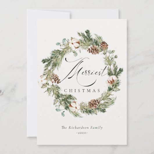 Rustic katoenen denneappel feestelijk kerstkrans  feestdagenkaart (Voorkant)