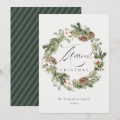Rustic katoenen denneappel feestelijk kerstkrans  feestdagenkaart (Voorkant / Achterkant)