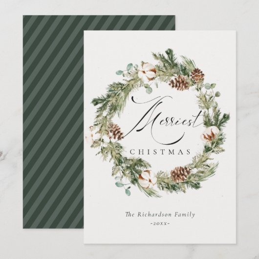 Rustic katoenen denneappel feestelijk kerstkrans  feestdagenkaart (Voorkant / Achterkant)