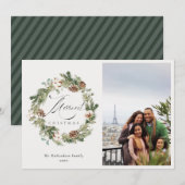 Rustic katoenen dennenappel foto kerstkrans  feestdagenkaart (Voorkant / Achterkant)