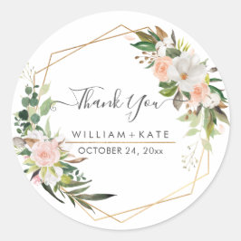Rustic katoenen roze rozen eucalyptus bedankingen ronde sticker