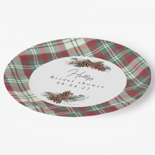 Rustic Kerst Bruidsfeestje – Denneappel & Pijnboom Papieren Bordje (Gekanteld)