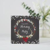 Rustic Kerst Gewei Krans Feest Uitnodigingen (Staand voorkant)