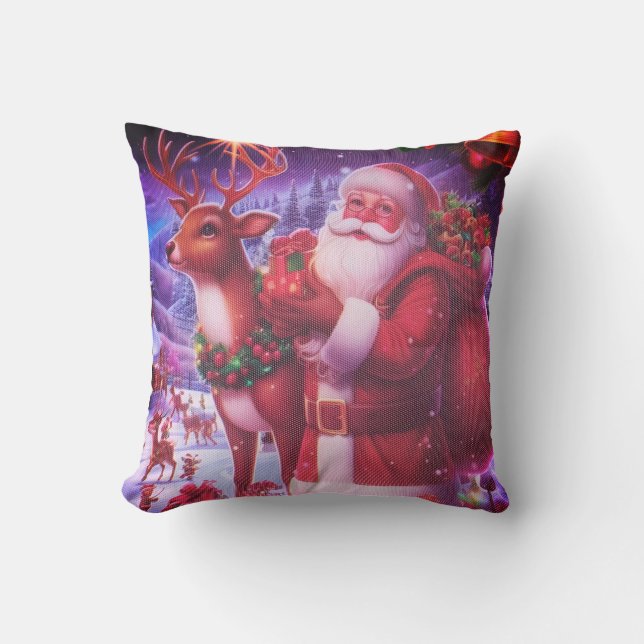 Rustic Kerst Kussen - Kerstman en Re (Voorkant)