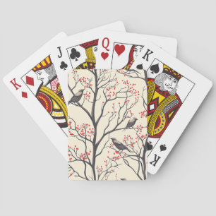 Rustic Kerst Vogels Rode Bes Crème Pokerkaarten