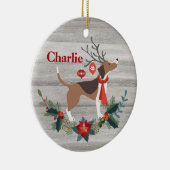 Rustic kerstbeagle Dog Antlers Greenery Keramisch Ornament (Rechts)