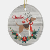 Rustic kerstbeagle Dog Antlers Greenery Keramisch Ornament (Links)