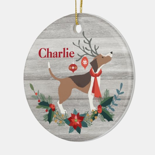 Rustic kerstbeagle Dog Antlers Greenery Keramisch Ornament (Links)