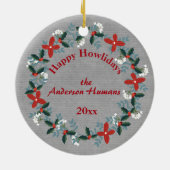 Rustic kerstbeagle Dog Antlers Greenery Keramisch Ornament (Achterkant)