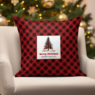 Rustic Kerstbomen Buffalo Plaid Naam Kussen