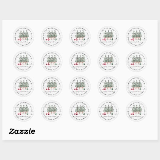 Rustic Kerstbomen Retouradres Sticker (Vel)