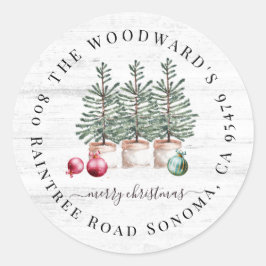 Rustic Kerstbomen Retouradres Sticker