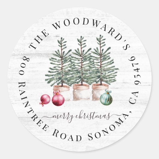 Rustic Kerstbomen Retouradres Sticker (Voorkant)