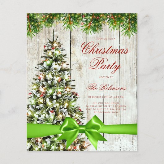Rustic Kerstboom Uitnodigingsprogramma Menu Groen (Voorkant)
