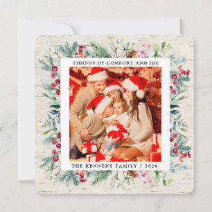 Rustic kerstfeestdag met Greenery Berries Feestdagenkaart
