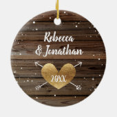 Rustic kerstfotoversieringen | Goudhout Keramisch Ornament (Achterkant)