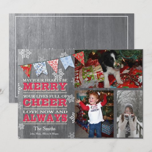 Rustic kerstgebundelde fotokaarten feestdagenkaart (Voorkant / Achterkant)