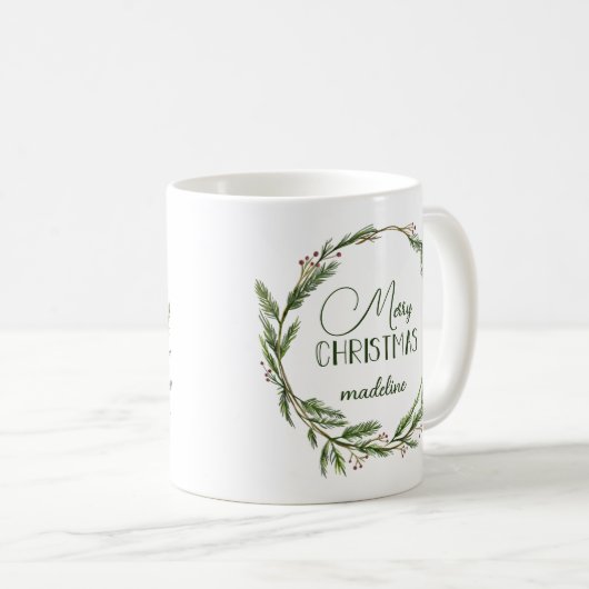 Rustic kerstGreenery Wreath Personalized Koffiemok (Voorkant rechts)