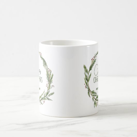 Rustic kerstGreenery Wreath Personalized Koffiemok (Center)