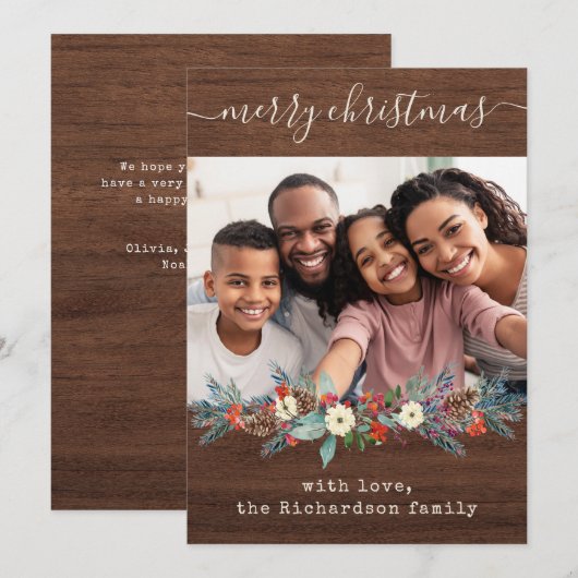 Rustic kerstgroen | Foto en script Feestdagenkaart (Voorkant / Achterkant)