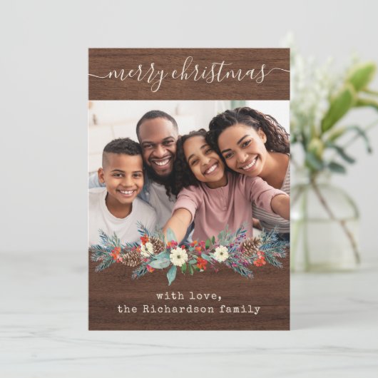 Rustic kerstgroen | Foto en script Feestdagenkaart (Staand voorkant)