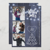 Rustic Kerstmis 3 foto's collage blauwe schuur hou Feestdagenkaart (Voorkant / Achterkant)