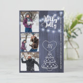 Rustic Kerstmis 3 foto's collage blauwe schuur hou Feestdagenkaart (Staand voorkant)