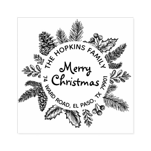 Rustic kerstmis met familienaam Return Address Rubberstempel (Afrduk)
