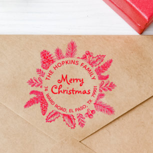 Rustic kerstmis met familienaam Return Address Rubberstempel