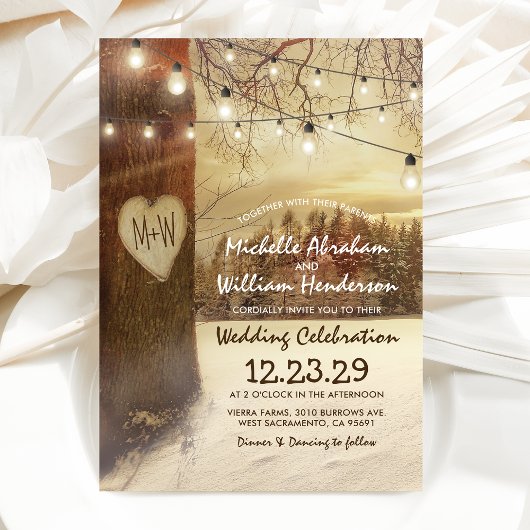 Rustic Kerstmis Winter Huwelijk Kaart