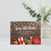 Rustic Kerstvakantie Feest 'Save the Date' Aankondigingskaart (Staand voorkant)