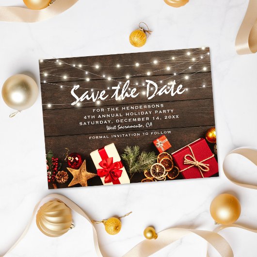 Rustic Kerstvakantie Feest 'Save the Date' Aankondigingskaart