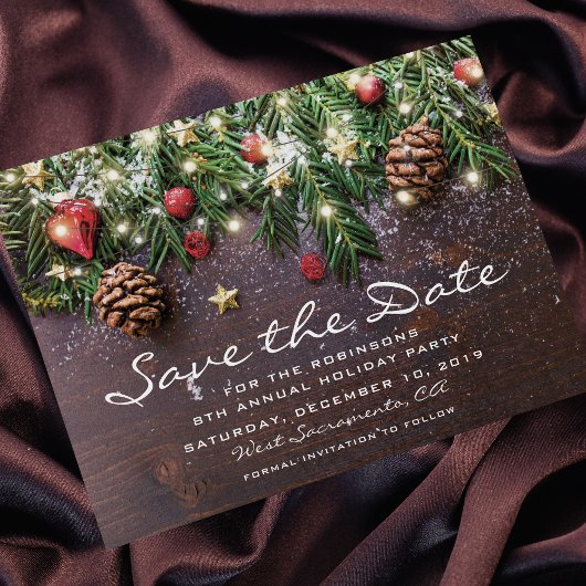 Rustic Kerstvakantie Feest Save the Date Aankondigingskaart