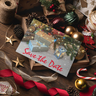Rustic Kerstvakantie Feest Save the Date Uitnodiging Briefkaart